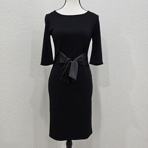 Black Business Casual Midi Dress Size Small Unbranded Front Bow Tie